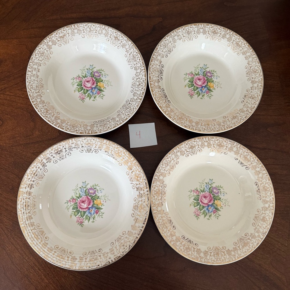 Set of 4 Vtg. Limoges Triumph Rosalie Floral & 22k Gold Filigree Rim 8” Bowl #4